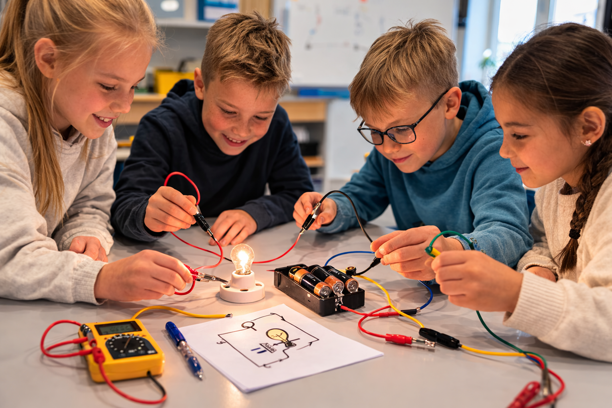 Lasten sähköexperimentti luokkahuoneessa 2