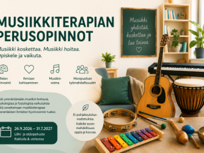 Etä: Musiikkiterapian perusopinnot 25 op, (JY 2026-2027)